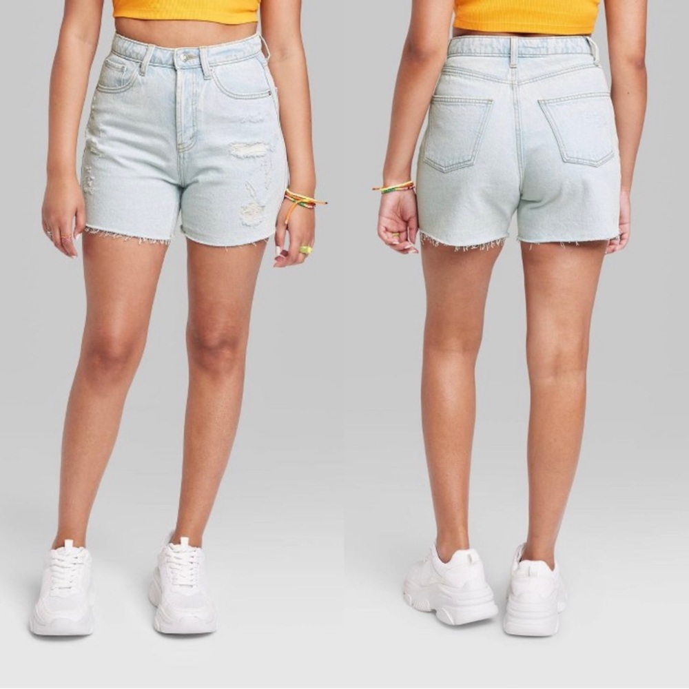 Wild Fable High-Rise Cutoff Midi Jean Shorts Light Wash 4 - Picture 1 of 5